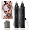 A black fully automatic rechargeable electric nose and ear trimmer with a detachable grooming head.