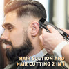 Ein Mann benutzt ein elektrisches Haarsaugen- und Schneidewerkzeug, um seinen Haarschnitt zu stylen.