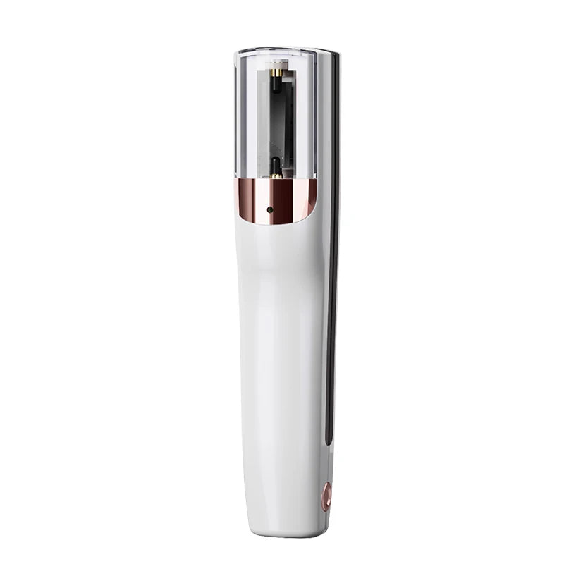 A white cordless split hair clipper with a metallic accent, shown vertically.