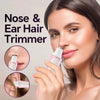 A woman is using a pink nose and ear hair trimmer, showing the device for nose and ear hair trimming.