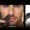 A grooming kit showing a nose trimmer and an ear trimmer for safe body hair cutting.
