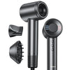 A black professional high-speed hair dryer with a cylindrical body and a round control head.