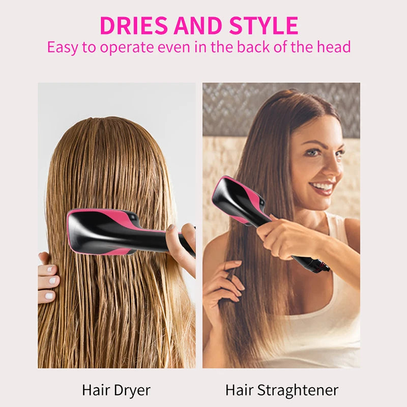 A black hair dryer and a black hair straightener are shown for styling hair.