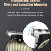 Close-up of an R-angle arc design hair trimmer showing sharp and smooth trimming features.