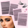 A close-up of a model's eye showing C-Curl cluster eyelash extensions applied for a natural look.
