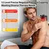 A man is using a 12-level negative pressure cupping device on his shoulder during a therapy session.