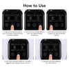 Instructions showing how to use an infrared knee massager with heat and vibration device.