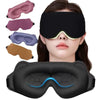 Verschiedene 3D-konturierte Schlafmasken in rosa, lila und beige sowie eine schwarze konturierte Maske werden präsentiert.