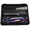 A black case containing professional stainless steel hair cutting scissors and combs.