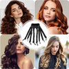 Collage de mujeres con cabello largo y ondulado, peinado con una diadema de rizador sin calor negra.