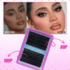 Before and after comparison showing the results of DIY eyelashes using a multi-density extension set