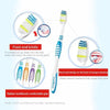 Manche et poils de brosse à dents multicolores avec des diagrammes illustrant la brosse frontale et le nettoyage de la langue
