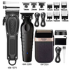 A collection of Kemel beard and hair trimmers, including various guard attachments and the KM-1071 and KM-2024 models.