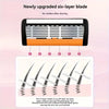 A cross-section view of a newly upgraded six-layer blade for shaving, showing the layered structure.