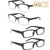 Un set de quatre lunettes de lecture noires multi-lentilles avec protection anti-lumière bleue.