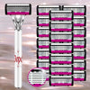 A set of pink and black electric razors, including a handle and multiple detachable heads.