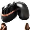 Black portable cordless hair straightener with multiple ceramic barrel attachments shown next to a woman's hair.