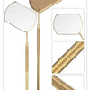 Golden professional stainless steel lash extension mirror set with a handle and reflective surface.
