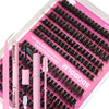 A pink kit containing lash extensions and tools for DIY lash application.