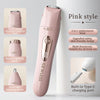A pink Iceless 3-in-1 electric hair trimmer showing various grooming heads for beard, nose, and hair trimming.