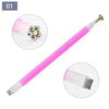 A pink nail magnet wand set with a gold-colored magnetic tip and a clear plastic applicator shown in detail.