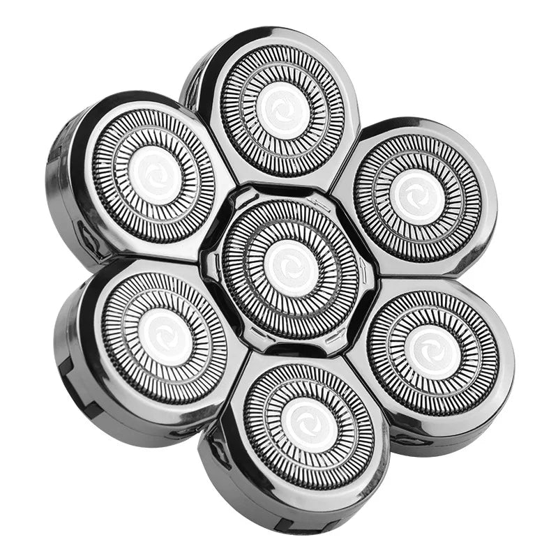 A set of five precision electric razor blades for shaver replacements, silver color.