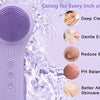 A purple sonic facial cleansing brush is shown with various skin benefits listed next to it.
