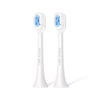 Two white precision replacement brush heads for sonic toothbrushes with blue accents