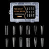 A clear plastic box containing 288 pieces of reusable nail extension forms in various shapes.