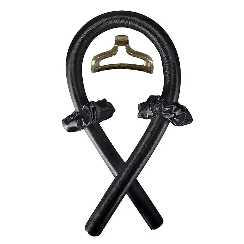 Black heatless curling rod headband with satin bonnet set