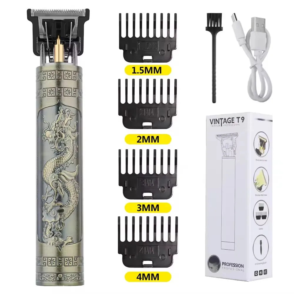 A set of professional rechargeable hair grooming combs with various sizes including 1.5mm, 2mm, 3mm, and 4mm.