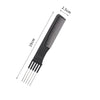A black professional stainless steel hair tail comb with 19cm length and 2.5cm spacing.