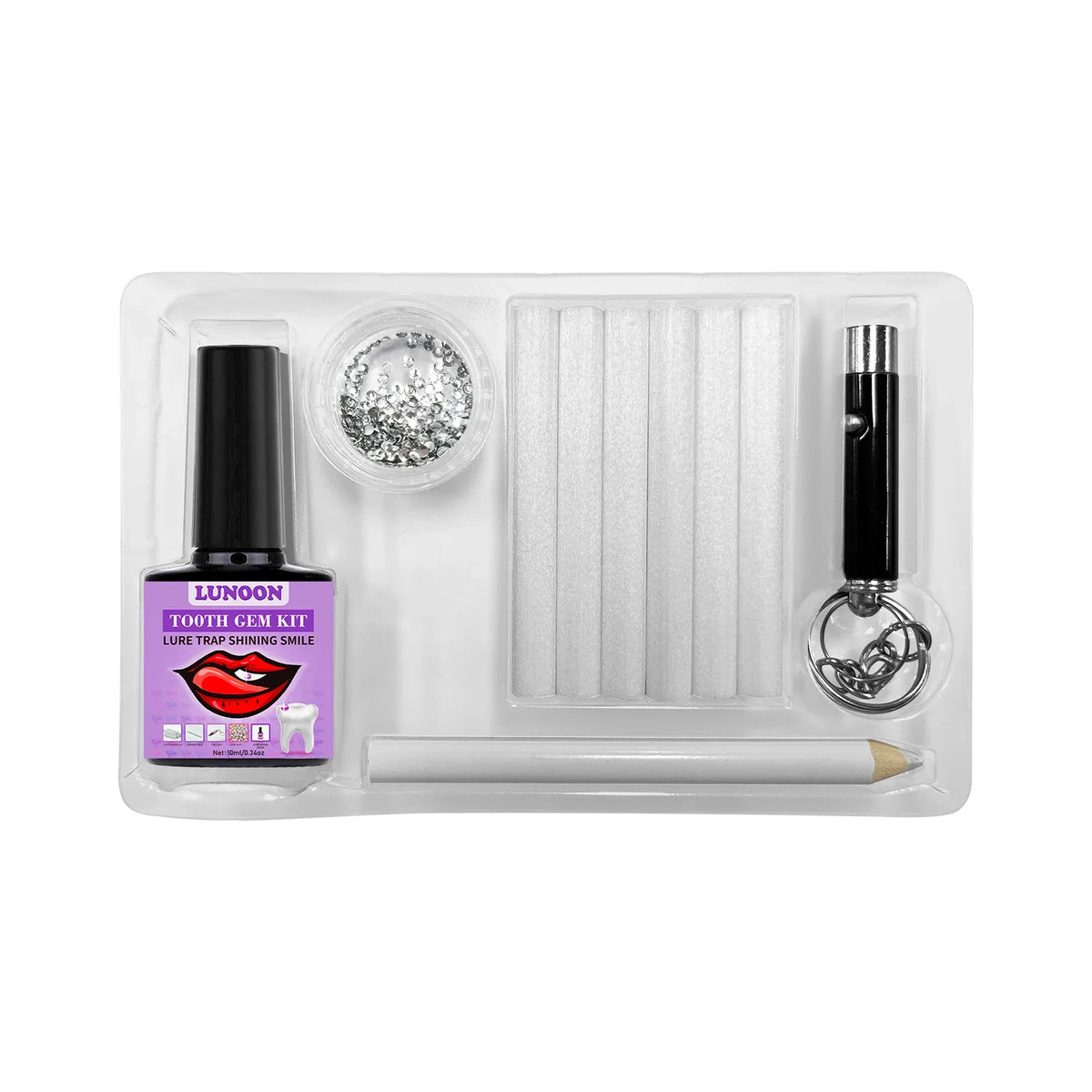 Kit de señuelo con sonrisa brillante de plástico, incluye adhesivo y luz UV.