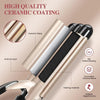 A close-up view of a professional triple barrel ceramic hair curling iron with a metallic finish and heating elements.