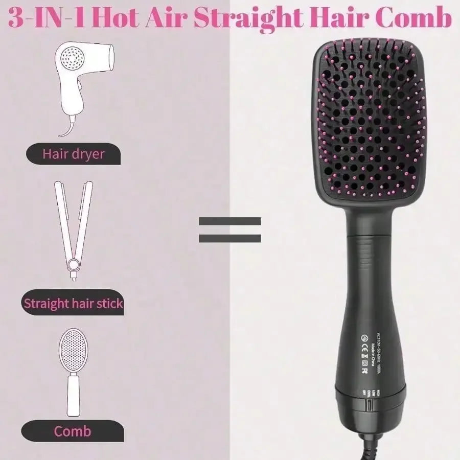 A set of 3-in-1 hot air straight hair comb, dryer, and straight hair stick tools.