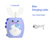 Blue charging cable and a purple electric toothbrush with bristles for children