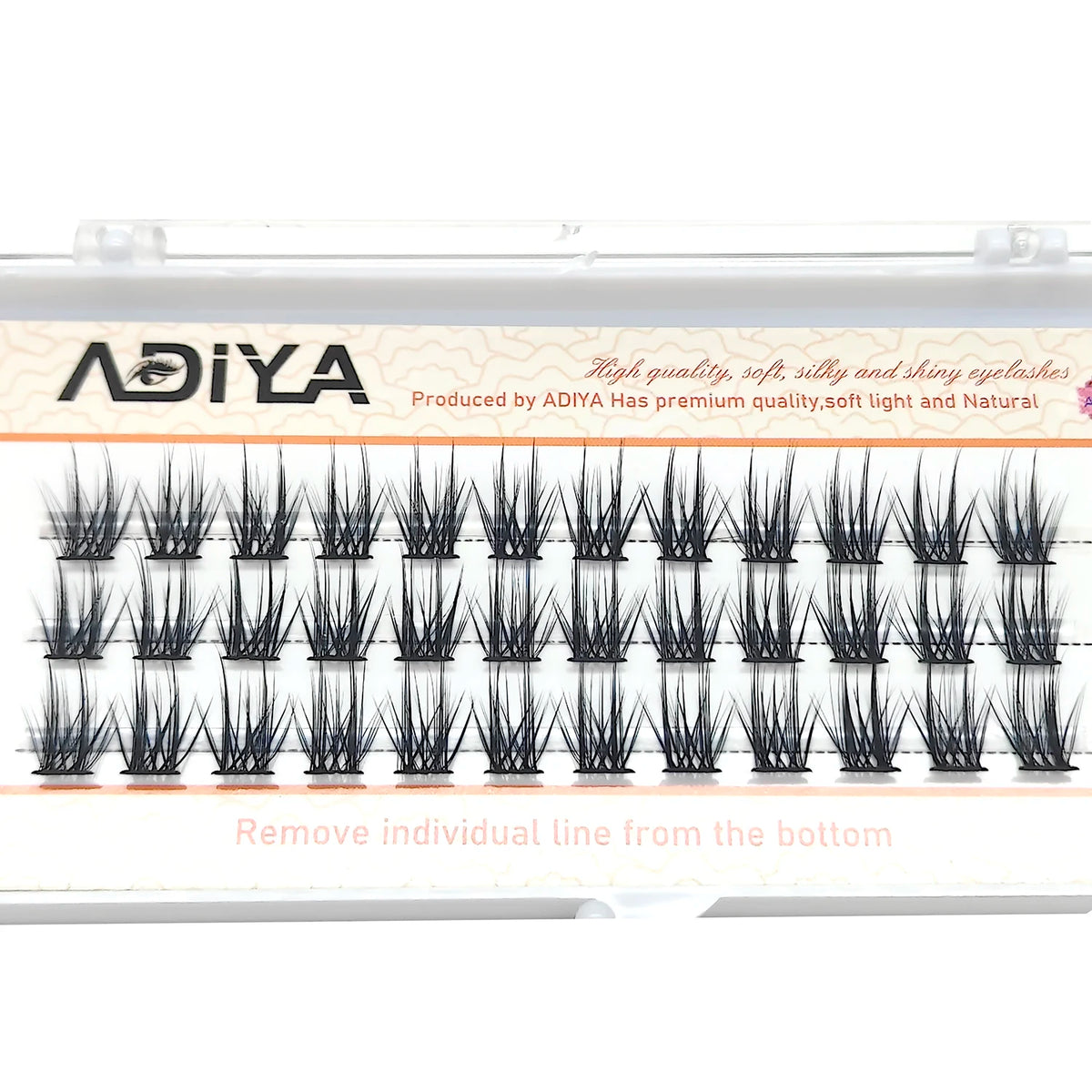 A set of black DIY wide stem cluster eyelashes packaged in a clear plastic case.