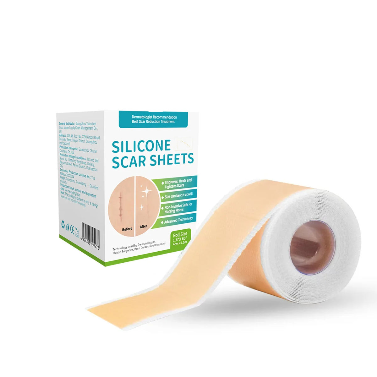 Roll of silicone scar sheets for skin treatment and healing