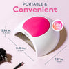 Lampe UV portable LED blanche pour ongles avec lumière rose, vue de côté.