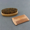 A set of wooden beard and mustache combs, including a wide boar bristle comb and a narrow comb.