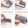 Step-by-step instructions showing how to clamp, surround, wrap, and tighten a silicone heat resistant mat for hair styling to