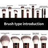 A collection of 13 professional makeup brushes including dyeing, eyeshadow, concealer, and various shaping brushes.