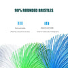 Close-up view of replacement toothbrush bristles showing 90% rounded bristles for grinding and cleaning.