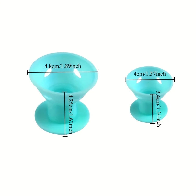 A set of heatless silicone curling hair tools in a teal color, showing the top and bottom views.