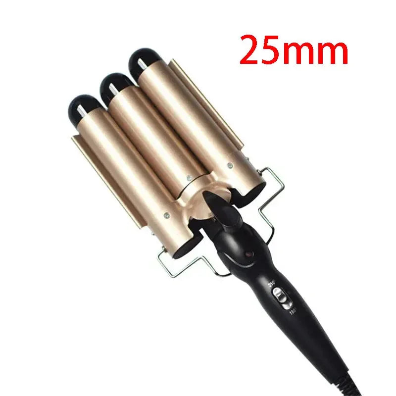 A professional triple barrel ceramic hair curling iron with a 25mm diameter barrel.