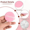 Pink soft velvet makeup puff with a strap design shown in detail