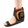 A black heated air compression ankle massager worn on the foot and ankle of a person.