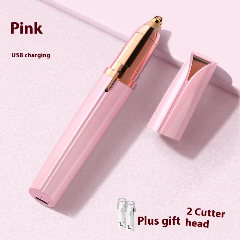 Pink USB charging electric eyebrow trimmer with a cutter head and gift included