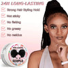 A woman shows off her hairstyle using the Goiple Edge Control styling wax kit.