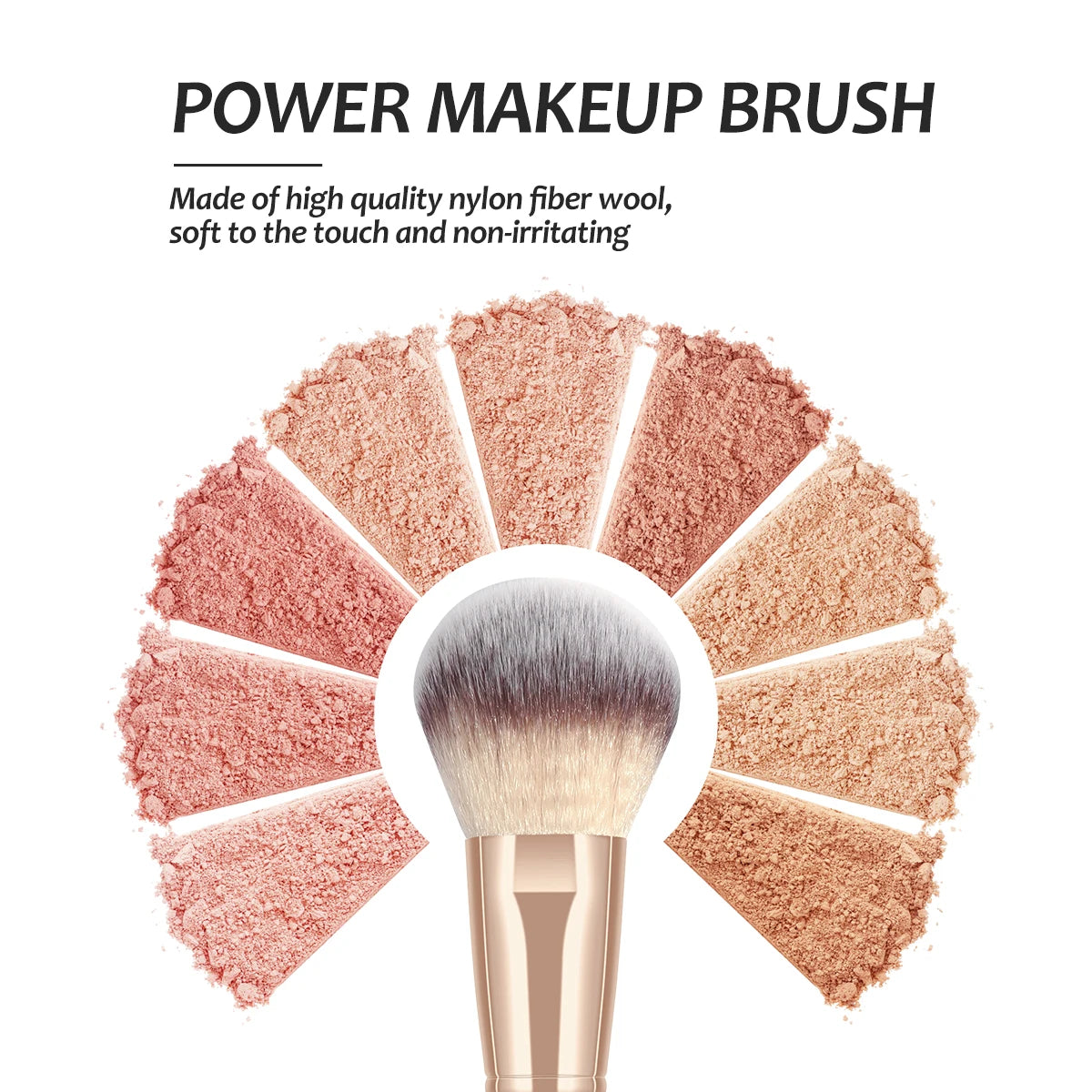 A set of seven pink makeup brushes with nylon fiber wool bristles displayed radiating from a central handle.